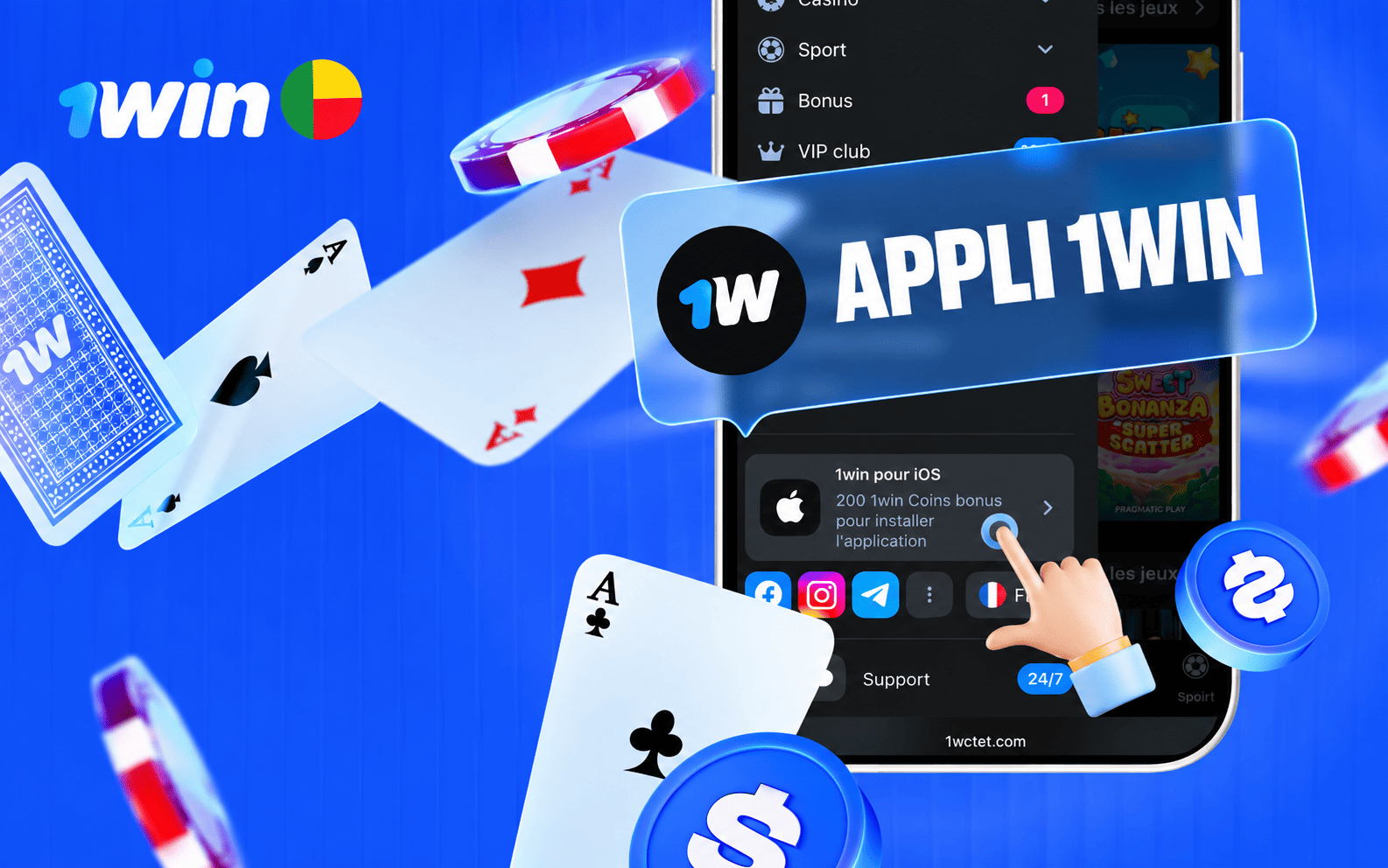 Télécharger 1win au Bénin, APK Android et PWA iPhone